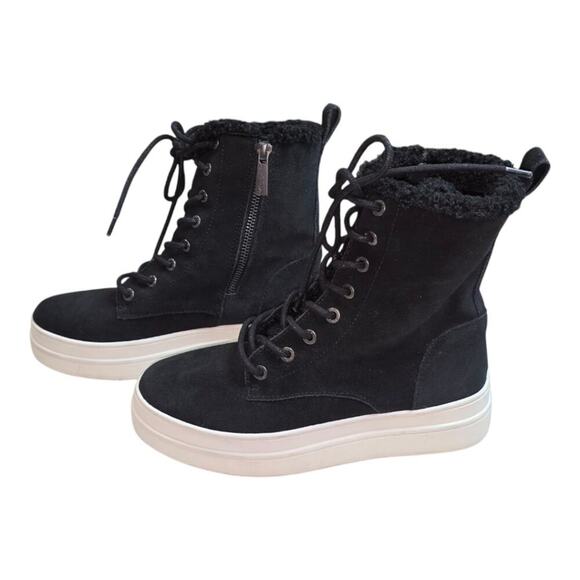J Slides Torrie Waterproof Suede Platform Boot Women's Size 6 Black Fur Lined - Picture 9 of 11